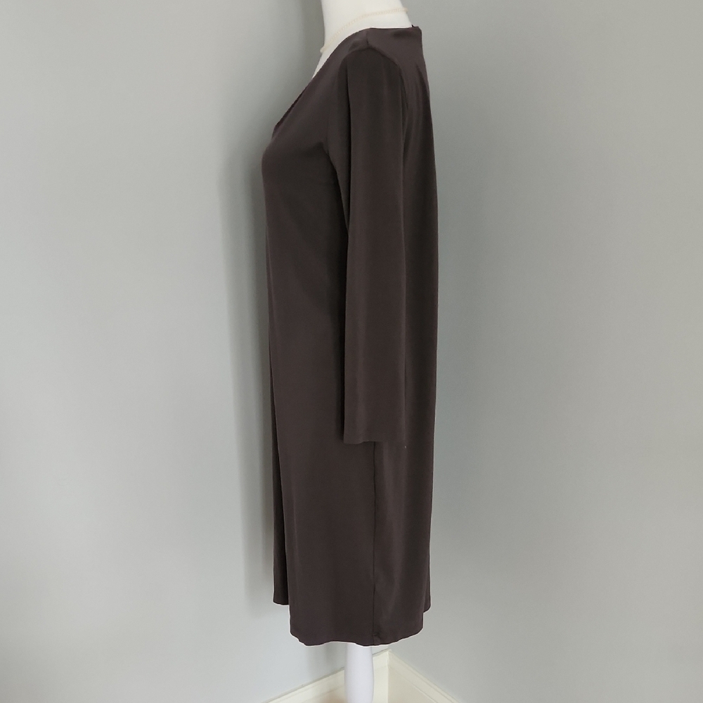 Eileen Fisher Long Sleeve V-Neck Dress in Clay Gray - Picture 3 of 8